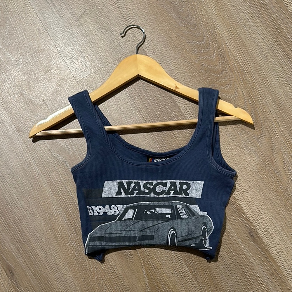 Nascar Blue Graphic Crop Tank Top
